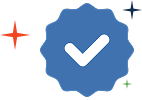 Checkmark badge with decorative stars